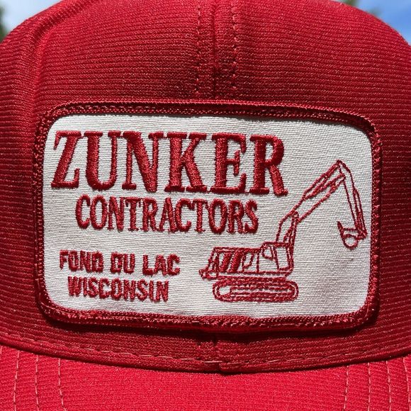 Vintage Zunker Contractors Construction Patch Trucker Hat Fond Du Lac Wisconsin - Picture 2 of 10